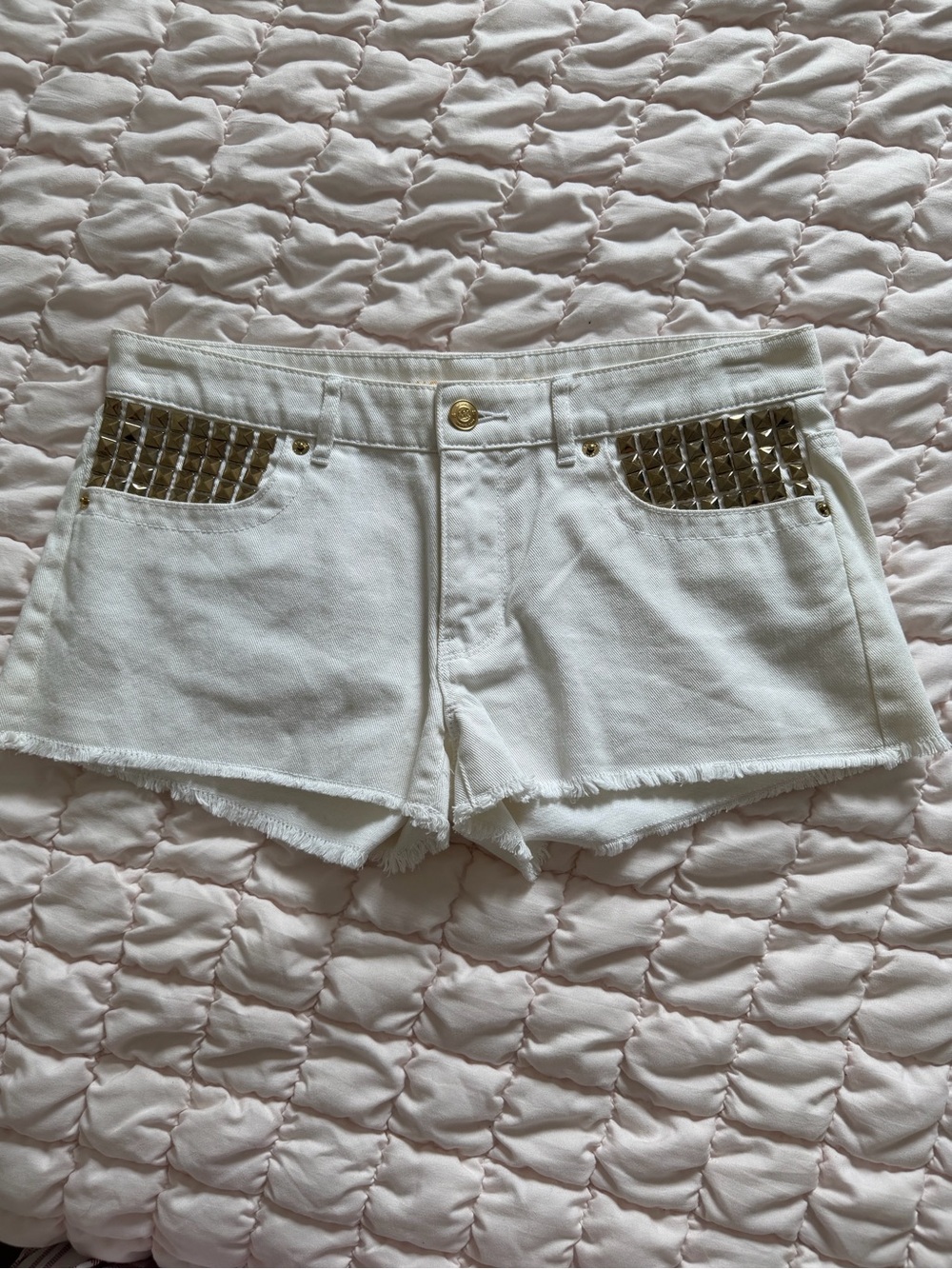 Michael Kors Studded White Denim Shorts - Gold Accent